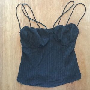 NWOT Black striped fitted bodice tank with cage spaghetti straps